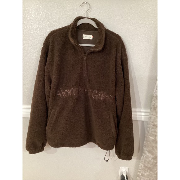 Honor The Gift Script Sherpa Pullover Brown HTG230361 Size L (Oversized Fit) - Picture 6 of 14